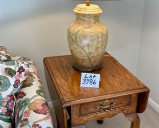Lot 3386 $150.00.  Century Furniture Drop Lead Side Table w/ Queen Anne Legs, Made very well as you would expect with Century.  Opens to 36" W with both Leafs up.	18.5" W x 24.5" D x 24.5" H	