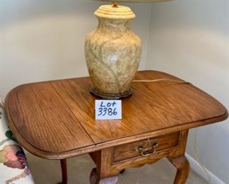 Lot 3386 $150.00 Century Furniture Drop Lead Side Table w/ Queen Anne Legs, Made very well as you would expect with Century.  Opens to 36" W with both Leafs up.	18.5" W x 24.5" D x 24.5" H	