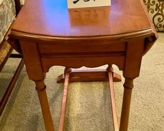 Lot 3393. $125.00. Maple Dropleaf Side Table 26" Round, makes a great looking side table.  26" L x 13" W x 24" H	