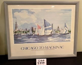 Lot 3399  $75.00.  "Chicago to Mackinac" Sailing Ships. Water Color by Janet Shen for Graphic Perspectives, Nicely Framed	30.25 W x 24" H	