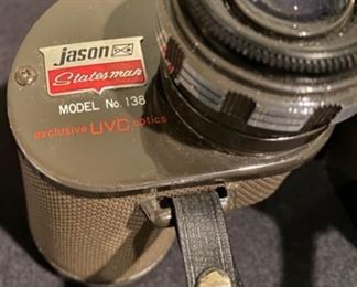 Lot 3418  $40.00. Jason Stateman Model No. 138  7 x 35 Extra Wide Angle 11 Degree Binoculars. Made in Japan	7 x 35 Wide Angle Optics.	