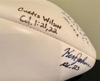 Lot 3428.  $85.00. Football with Signatures and Bible Verses.    ( Very Unique Signed Football) Check it out!