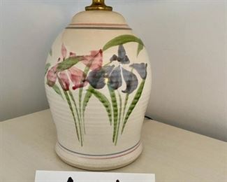 Lot 3448.  $20.00 Small table or dresser lamp, pottery with Iris design