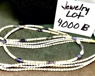 Jewelry Lot 4000-B. $30.00. Two freshwater pearl necklaces, interspersed with amethyst stones