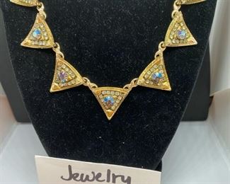Jewelry Lot 4000-F. $38.00. Unbranded Parure Set:  1 Necklace Gold-tone, with assorted rhinestones, 17" long, Matching 7" Bracelet, and 1 pair of earrings matching as well.  Ooh La La!  orig. 1131