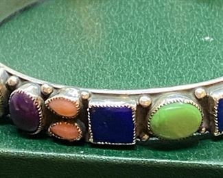 Jewelry Lot 4000-K. $210.00. Leo Feeney Signed Lapis Bracelet, Sterling Silver Stacker "River of Gemstones - Turquoise, Amethyst, Lapis Jade (?)and Mystery stones.  2.5" diameter, 7.5" circumference. This bracelet SELLS on ebay from $390-418.00.  SH