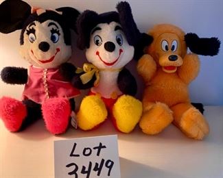 Lot 3449.  $50.00  Vintage Disney licensed stuffed toys - Mickey & Minnie Mouse and Pluto.  Made in America. Collectible Disneyana. 