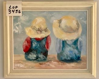 Lot 3456.  $65.00. 'Seaside Buddies', original art done in acrylic.   Image is 15.5" x 20". Adorable image by a Listed and well-known South Florida artist.    
