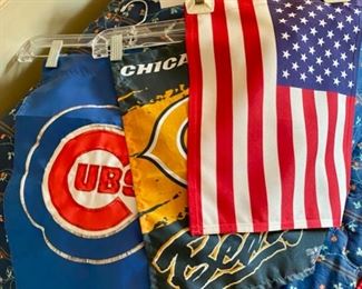Lot 3453. $15.00.  Lot of 3 garden flags; Chicago Bears, the Cubs and the American flag.