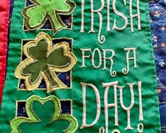 Lot 3455. $10.00. Lot of 2 Garden flags; 'Irish for a day" and the American Flag		