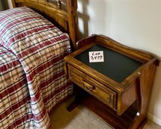 Lot 3459. $350.00  4 Pc Bedroom set- Awesome kids bedroom set - Twin bed, head & footboards, mattress & box spring, nightstand, dresser, and hutch. Rustic finish in great condition.  bed: 42" W x 82" L, Dresser/Hutch: 19" D x 44" w x 72"H , Night stand 22" W x 16" D x 25" H