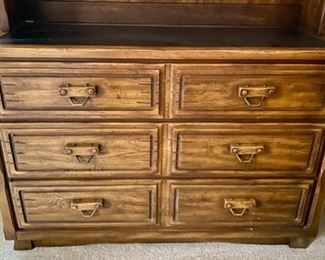 Lot 3459. $350.00  4 Pc Bedroom set- Awesome kids bedroom set - Twin bed, head & footboards, mattress & box spring, nightstand, dresser, and hutch. Rustic finish in great condition.  bed: 42" W x 82" L, Dresser/Hutch: 19" D x 44" w x 72"H , Night stand 22" W x 16" D x 25" H
