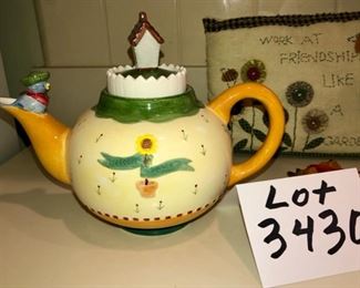 Lot 3430  $28.00  Friendship pillow, 2 tall mugs, welcome home tea pot, and friend ornament.