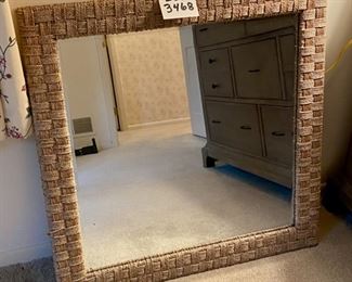 Lot 3468. $65.00. Woven Twine framed beveled mirror. Great accent piece or bedroom mirror. 35x36"
