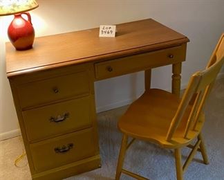 Lot 3469. $195.00. Heywood Wakefield - drawer student desk and chair.  Again, perfect desk for the student that must now work at home.  40" x 19" x 30"t