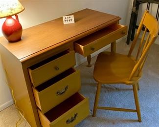 Lot 3469. $195.00. Heywood -Wakefield 7- drawer student desk and chair.  Again, a perfect desk for the student that must now work at home.  40" x 19" x 30"t