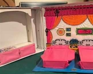 Lot 3489. $35.00. Blast from your past! Vintage Barbie's Friendship Airplane (missing a snap that holds the tail up) and Barbie and Steffie "Sleep'n Keep Case "(Normal Played with condition. )