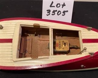 Lot 3505  Vintage $85.00  1950 Ito Model KK Sel Sak Usho Tokyo Wood Model Boat, Battery Operated.  Made in Japan. The boat is not perfect but considering the age 70 years it is really great looking piece.  The motor has not been tested.