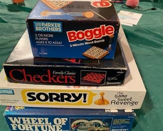 Lot 3501.$24.00.  Boggle Game #0384 1992, Family Classics Checkers, Sorry Game 1995, Wheel of Fortune Game, Pick up sticks, Sport Teasers.
