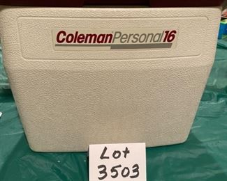 Lot 3503  $35.00  3 Pc. Cooler Combo: Coleman Personal Cooler, Rubbermaid Personal Cooler Model #1826,  Igloo Legend 6 Personal Cooler.  