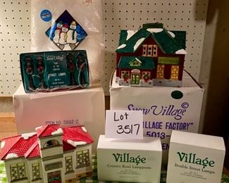 Lot #3517. $90.00. Department 56 Jefferson School (5082-2), Snow Village Factory, Country Rd Lampposts, Double St. Lamps, Turn of the Century St. Lamps