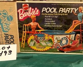 Lot 3493-D. $20.00. Barbie's Pool Party.  It appears that anything essential is included in this box.  Dolls are not included however.  