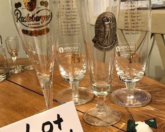 Lot 3481.  $16.00. The Drive pilsner glass, 1 Radeberger pilsner glass, 2 pilsner Legends of Lytham & & St. Annes plus a golf bottle opener