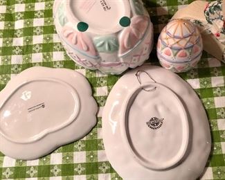 Lot 3436. $48.00. Spring Lot! Fitz and Floyd Easter Bunny Wall Plate, F&F Egg Shaker, Silvestri Bowl, Dept 56 Bunny Plate, Floral Potted Faux Pansy