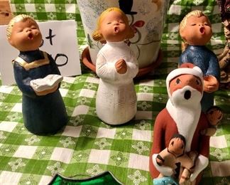 Lot 3540. $30.00. Random Christmas Lot, includes the 1971 Hummel plate of the year, small darling angel and santa figurines, and a quasi-stained glass wreath, snowman window hanging, more...