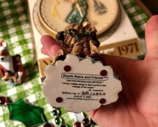 Lot 3540. $30.00. Random Christmas Lot, includes the 1971 Hummel plate of the year, small darling angel and santa figurines, and a quasi-stained glass wreath, snowman window hanging, more...