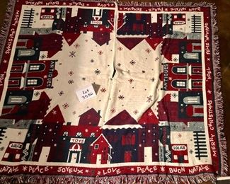 Lot 3550.   $32.00. Holiday Knit Tree Skirt, 2 small needlepoint pillows and 1 corduroy Santa (Bouquet Enterprises)