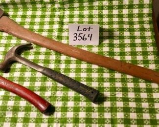 Lot 3564.  $18.00.  A live off the land special! Axe, Hatchet, Hammer