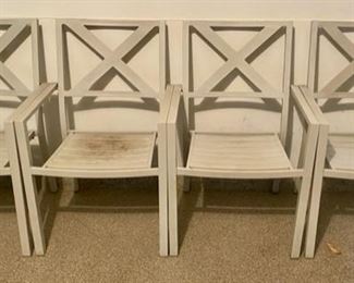 Lot 3528. $80.00. Set of 4 metal outdoor chairs.  Note:  We have a table that matches, but it isn't included because it needs a new glass top.  Could use a cleaning