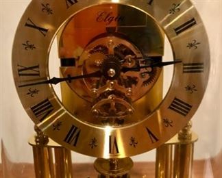 Lot 3581. $125.00. Elgin Anniversary Clock (w/Box) One Model No.E-49, Beautiful glass dome protects the clock.  