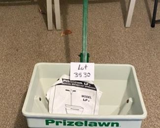 Lot 3530	$85.00.  Prizelawn Commercial Broadcast Spreader Model LF11  (Retails for $265).  "The LF lI "Littlefoot" is the perfect size for light-duty commercial use or for homeowners who demand the best in an affordable spreader." Perfect to winterize your yard now (or prepare for winter salting of your sidewalks!)  .75 cu ft / 50 lb Hopper Capacity.  