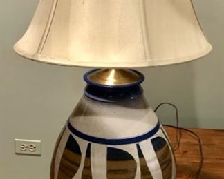 Lot 3591. $60.00.   Pottery Lamp, cool MCM vibe.  Needs a better shade IMO but love the colors and shape of the lamp!