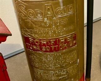 Lot 4010  $175.00. Just Added!  1) Vintage Gamewell Cast Iron Fire Alarm Station Call Box.  Very Heavy!  2) Vintage Copper Fire Extinguisher with Brass Label.  Sod Acid Extinguisher made by Fyr-Fyter Co. of Dayton, Ohio