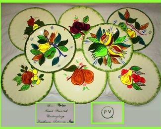 Blue Ridge Hand Painted Underglaze Plates; some plates are marked PV