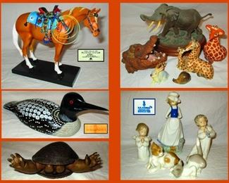 The Trail of Painted Ponies Pony Sculpture, The Smithsonian Elephant Signed by Neal Deaton; Numbered of a Limited Edition and other Cute Critters, LL Bean Duck Decoy, Cast Iron Clam Thingy, Lladros & NOA Figurine 