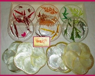 Elizabeth Snow Originals Coaster Set & Capiz Shell Coasts in Boxes 