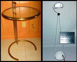 Mid Century Modern Metal and Glass Table and Stefano Cevoli Meridiana Vermezzo Mid Century Modern Desk Lamp
