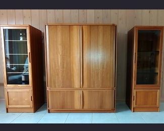 Large Modernist Cabinet with Tambour Doors and a Pair of Matching Display Cabinets 