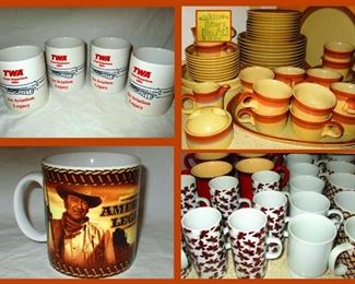 TWA Mugs, Mikasa Pottery Dishes, John Wayne Mug and Lots of Pretty Coffee Mugs  