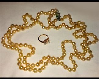 Real Vintage Pearls and 14K Gold Pearl Ring 