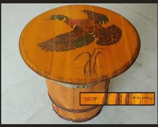 Signed Glenda J Parker Barrel Art Table 