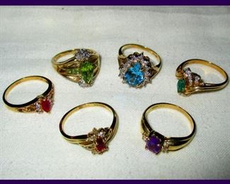 14K Gold Rings; Blue Topaz, Ruby, Emerald &  Amethyst, Peridot Ring is 10K Gold 