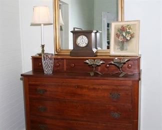 EARLY WALNUT WITH MAPLE TOP SIGNED ON BACK SIDE -LEXINGTON, KENTUCKY, UPPER DRAWER KNOBS APPEAR TO BE ORIGINAL WITH REPLACEMENT PULLS ON BOTTOM