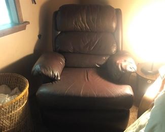Brown leather recliner $95