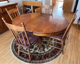 $375 Oak table & 4 chairs - 42” when closed 