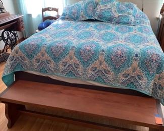  $200 Queen size bed with bench $90 at foot of bed 